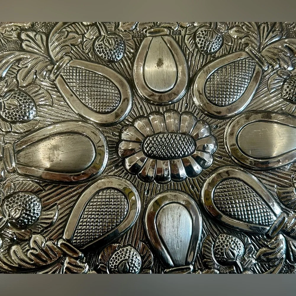 900 Silver Turkish Repousse Wall Mirror by 